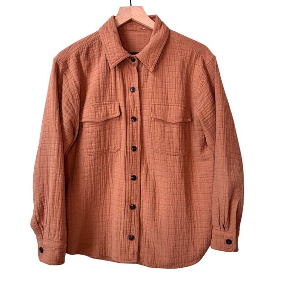 MADEWELL Quilted Button Down Shirt Size L Shacket Cotton Neutral Cozy - Picture 1 of 8